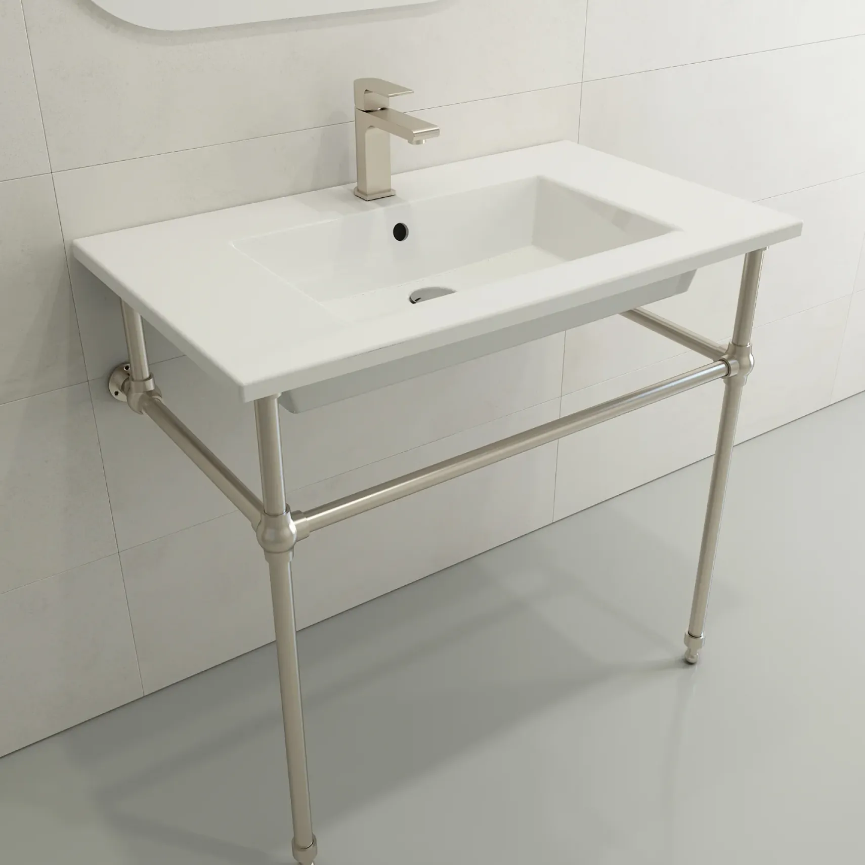 BOCCHI Ravenna 32" Rectangle Wallmount Fireclay Bathroom Sink, White, Single Faucet Hole, 1113-001-0126