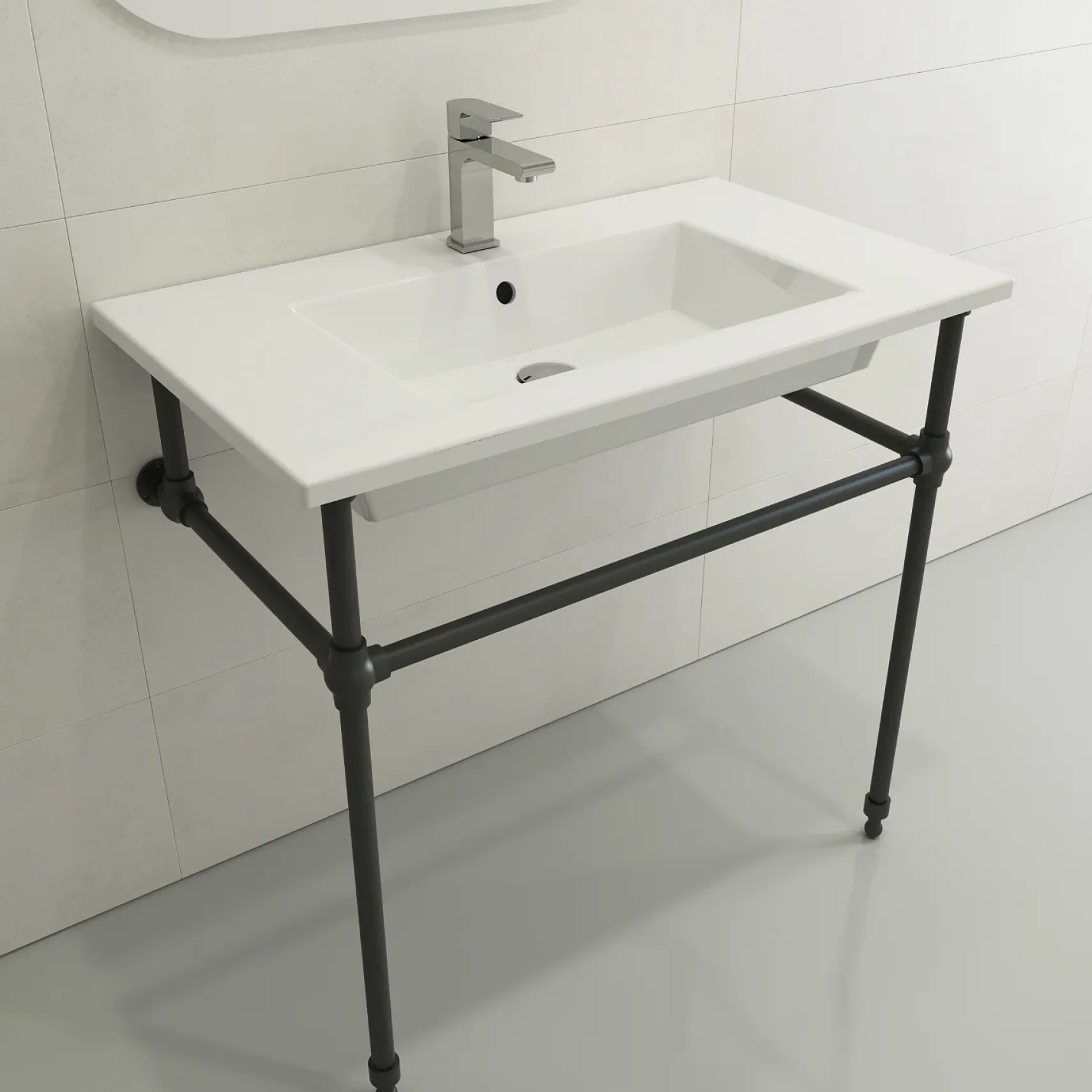 BOCCHI Ravenna 32" Rectangle Wallmount Fireclay Bathroom Sink, White, Single Faucet Hole, 1113-001-0126