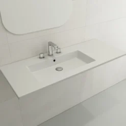 BOCCHI Ravenna 48" Rectangle Wallmount Fireclay Bathroom Sink, Matte White, 3 Faucet Hole, 1305-002-0127