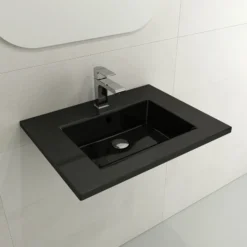 BOCCHI Ravenna 25" Rectangle Wallmount Fireclay Bathroom Sink, Black, Single Faucet Hole, 1161-005-0126