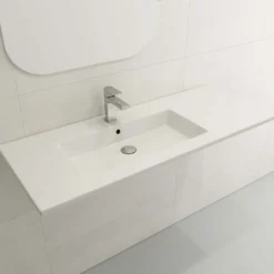 BOCCHI Ravenna 48" Rectangle Wallmount Fireclay Bathroom Sink, White, Single Faucet Hole, 1305-001-0126