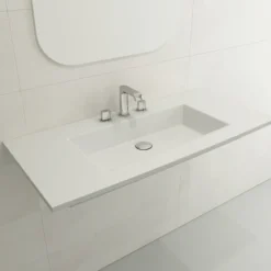 BOCCHI Ravenna 41" Rectangle Wallmount Fireclay Bathroom Sink, Matte White, 3 Faucet Hole, 1105-002-0127