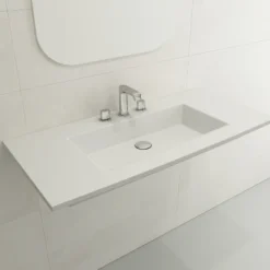 BOCCHI Ravenna 41" Rectangle Wallmount Fireclay Bathroom Sink, Matte White, 3 Faucet Hole, 1105-002-0127