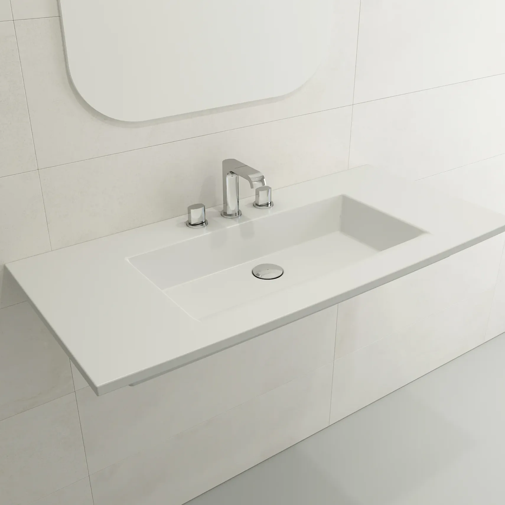 BOCCHI Ravenna 41" Rectangle Wallmount Fireclay Bathroom Sink, Matte White, 3 Faucet Hole, 1105-002-0127