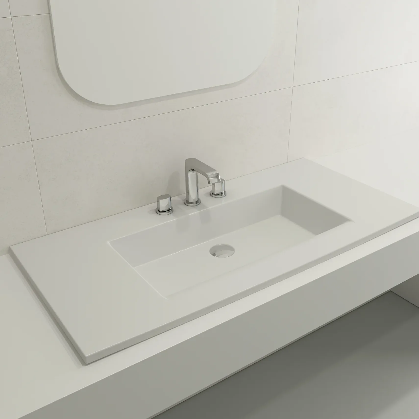 BOCCHI Ravenna 41" Rectangle Wallmount Fireclay Bathroom Sink, Matte White, 3 Faucet Hole, 1105-002-0127