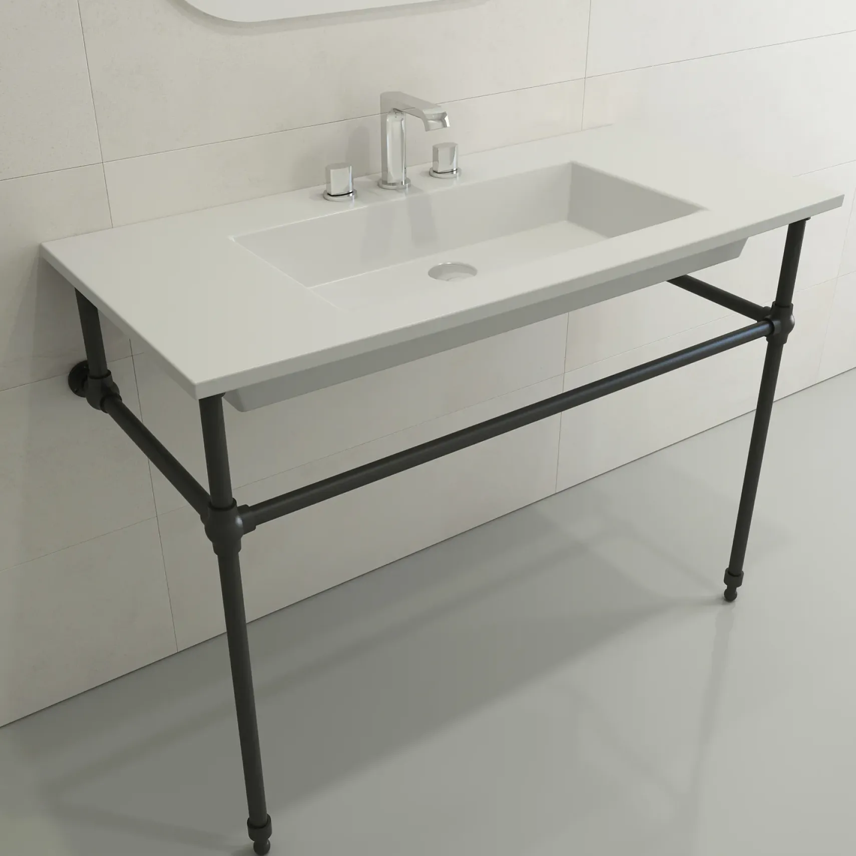 BOCCHI Ravenna 41" Rectangle Wallmount Fireclay Bathroom Sink, Matte White, 3 Faucet Hole, 1105-002-0127