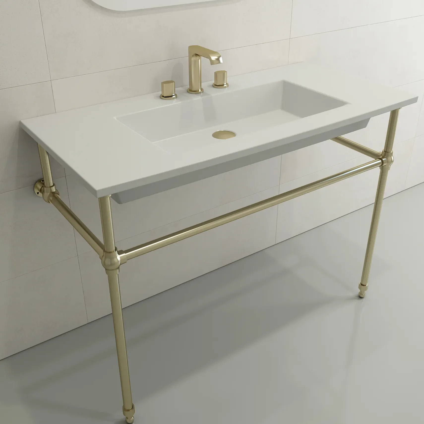 BOCCHI Ravenna 41" Rectangle Wallmount Fireclay Bathroom Sink, Matte White, 3 Faucet Hole, 1105-002-0127