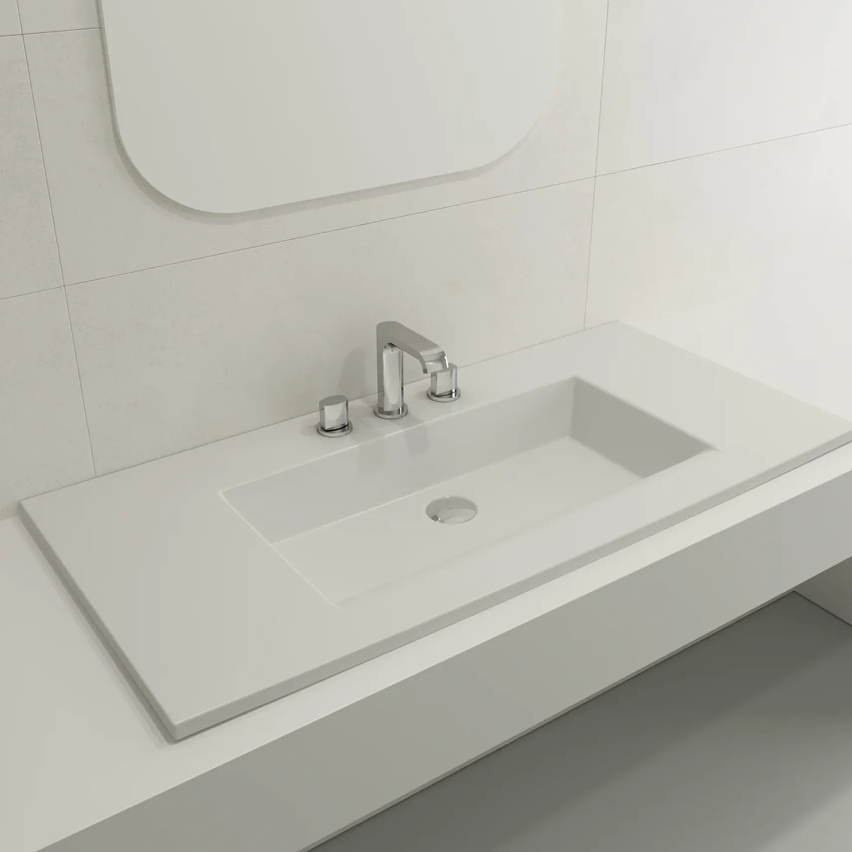 BOCCHI Ravenna 41" Rectangle Wallmount Fireclay Bathroom Sink, Matte White, 3 Faucet Hole, 1105-002-0127