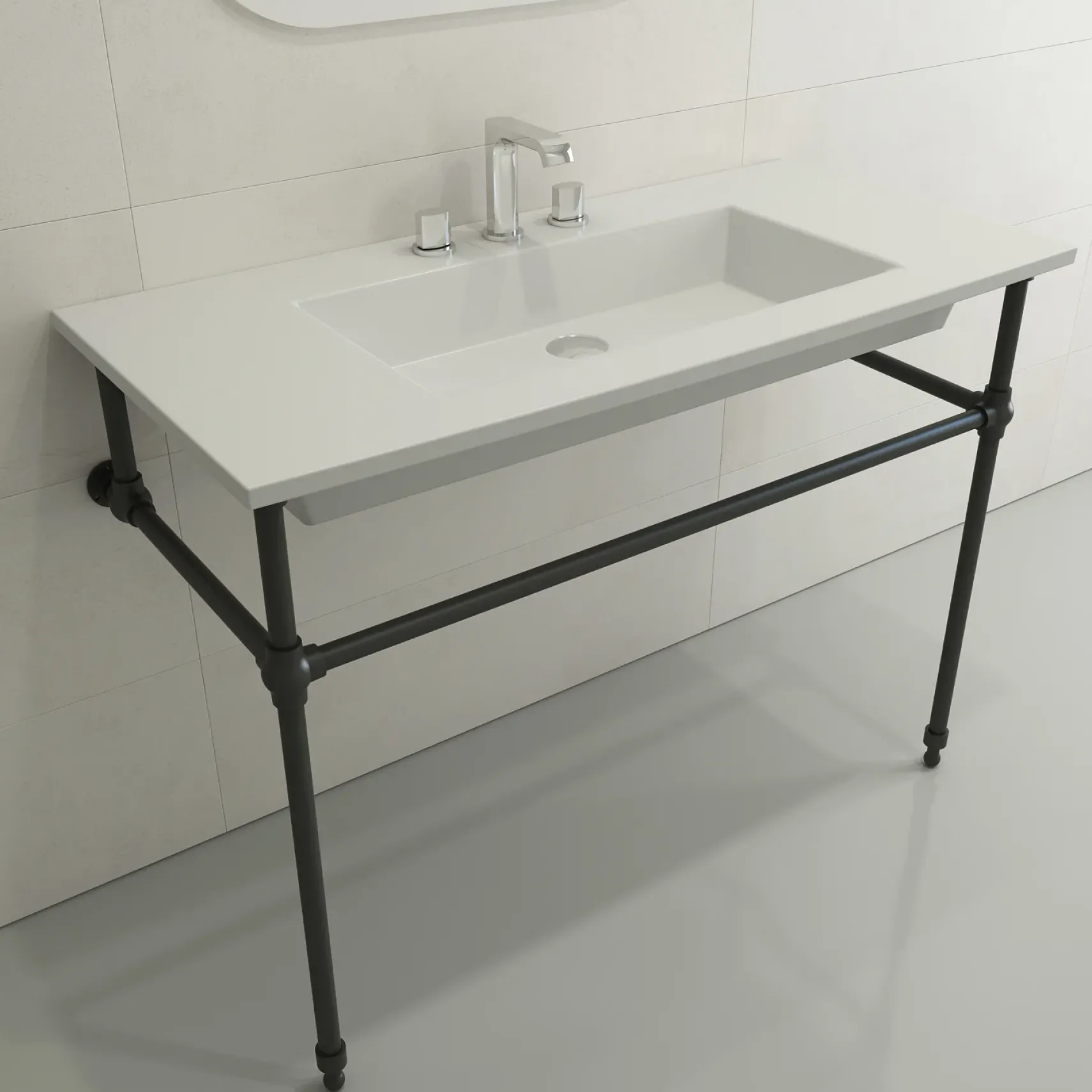 BOCCHI Ravenna 41" Rectangle Wallmount Fireclay Bathroom Sink, Matte White, 3 Faucet Hole, 1105-002-0127