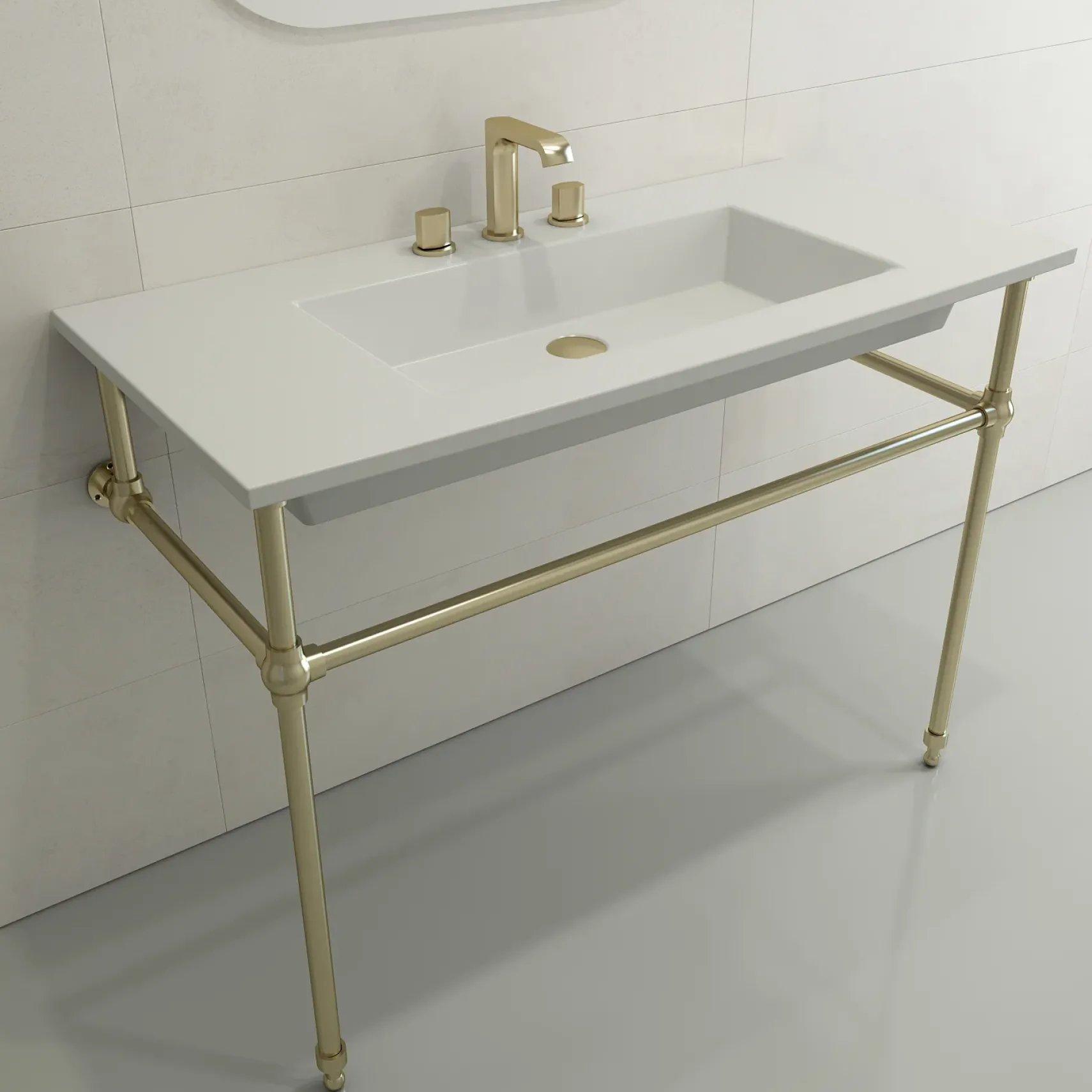 BOCCHI Ravenna 41" Rectangle Wallmount Fireclay Bathroom Sink, Matte White, 3 Faucet Hole, 1105-002-0127