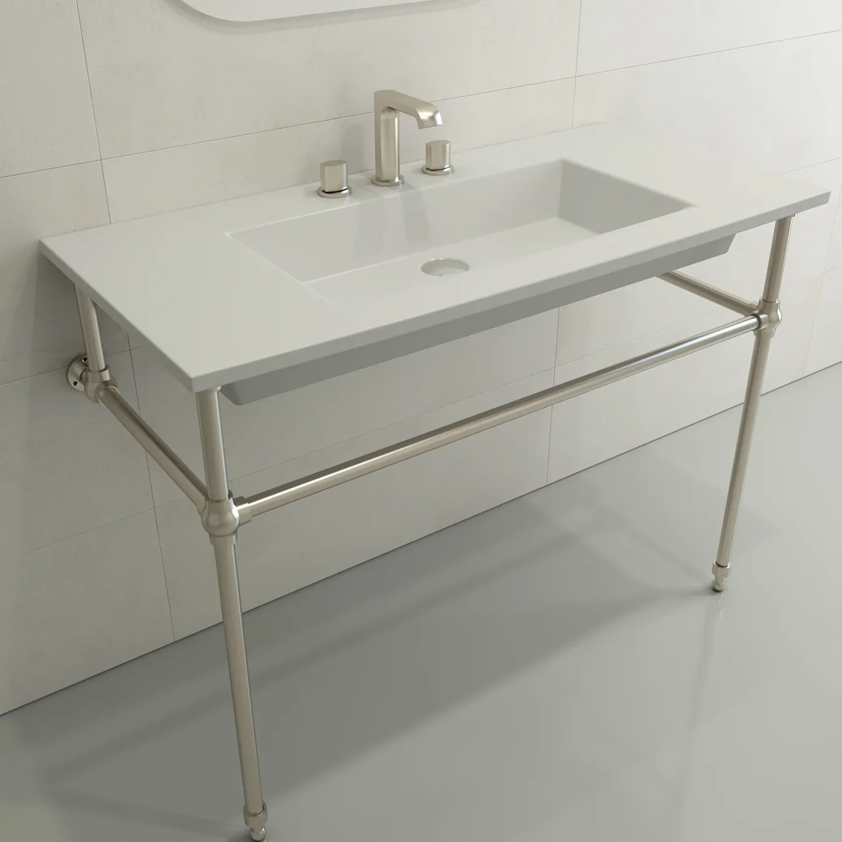 BOCCHI Ravenna 41" Rectangle Wallmount Fireclay Bathroom Sink, Matte White, 3 Faucet Hole, 1105-002-0127