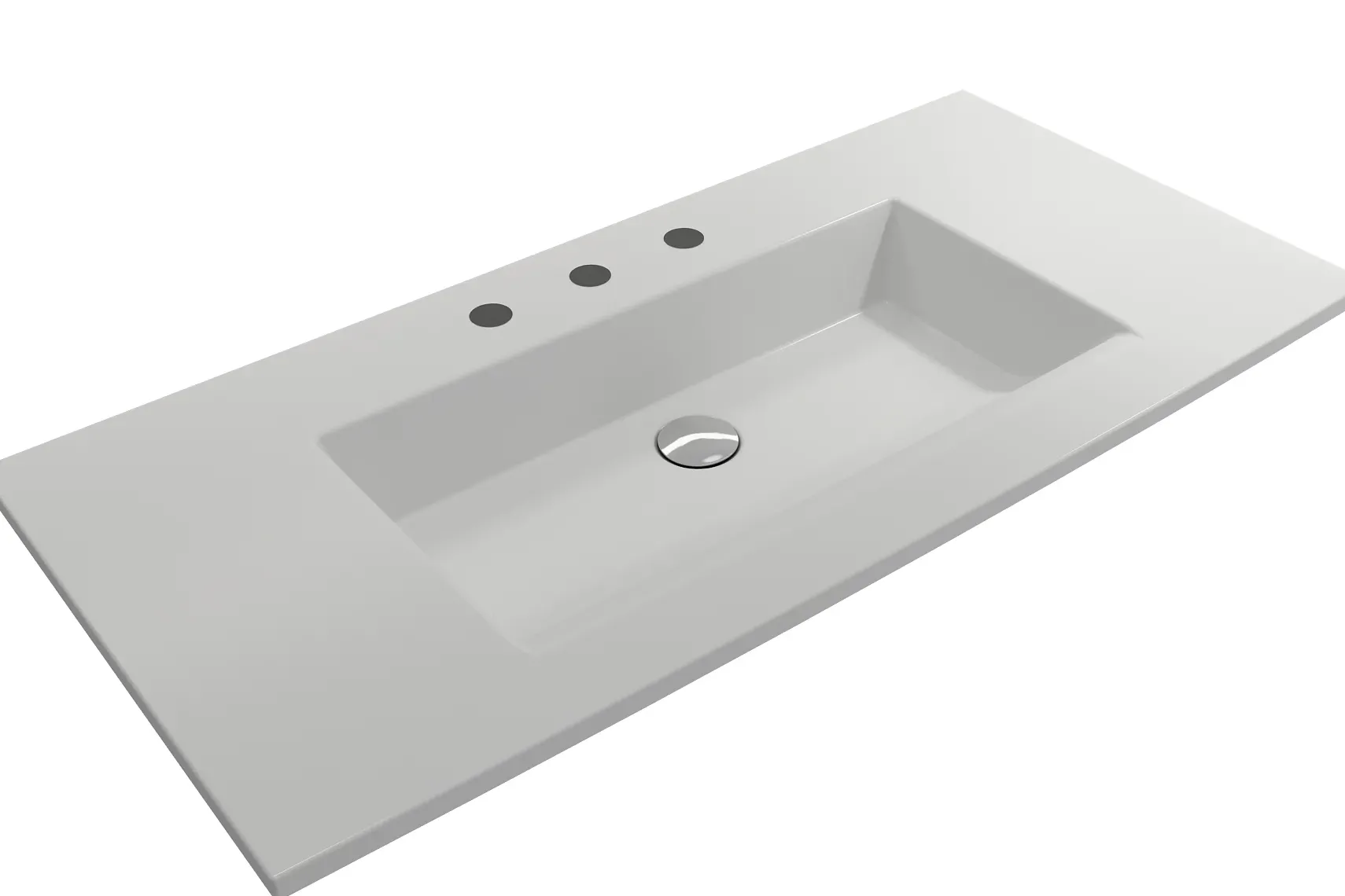 BOCCHI Ravenna 41" Rectangle Wallmount Fireclay Bathroom Sink, Matte White, 3 Faucet Hole, 1105-002-0127
