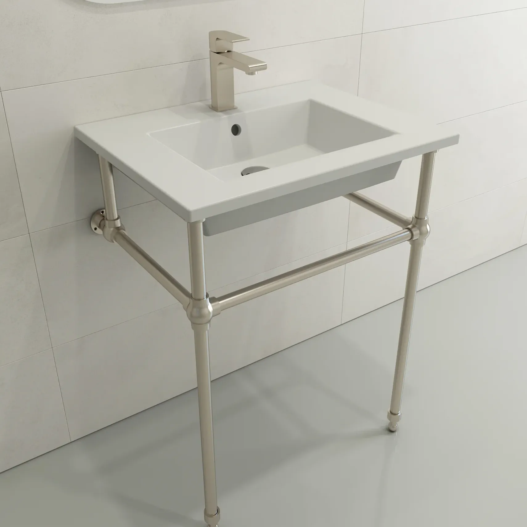 BOCCHI Ravenna 25" Rectangle Wallmount Fireclay Bathroom Sink, Matte White, Single Faucet Hole, 1161-002-0126