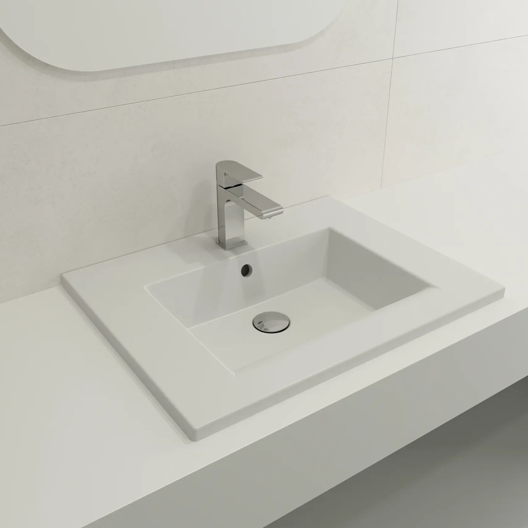 BOCCHI Ravenna 25" Rectangle Wallmount Fireclay Bathroom Sink, Matte White, Single Faucet Hole, 1161-002-0126
