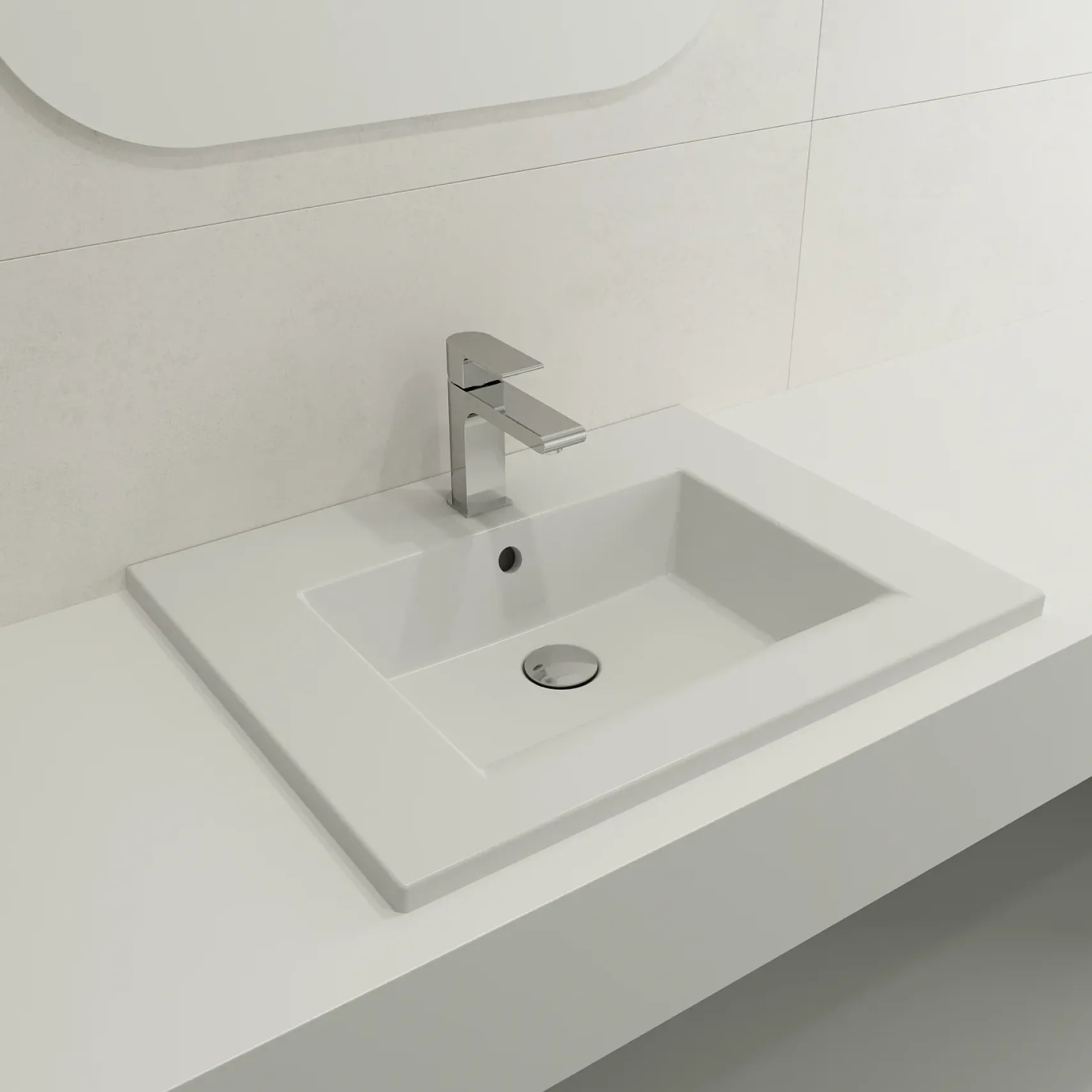 BOCCHI Ravenna 25" Rectangle Wallmount Fireclay Bathroom Sink, Matte White, Single Faucet Hole, 1161-002-0126