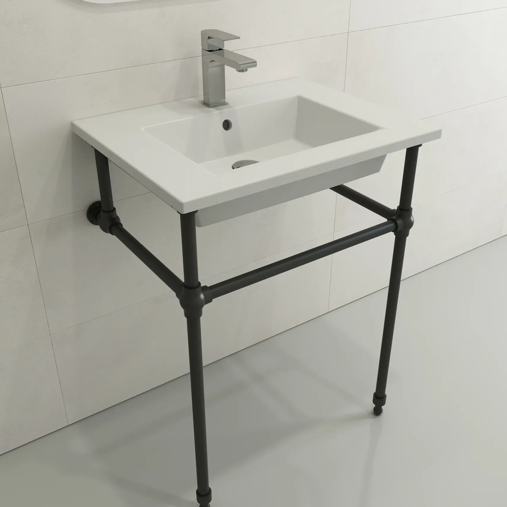 BOCCHI Ravenna 25" Rectangle Wallmount Fireclay Bathroom Sink, Matte White, Single Faucet Hole, 1161-002-0126
