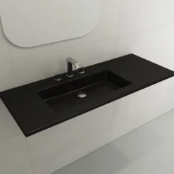 BOCCHI Ravenna 48" Rectangle Wallmount Fireclay Bathroom Sink, Matte Black , 3 Faucet Hole, 1305-004-0127