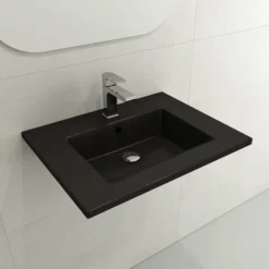 BOCCHI Ravenna 25" Rectangle Wallmount Fireclay Bathroom Sink, Matte Black, Single Faucet Hole, 1161-004-0126