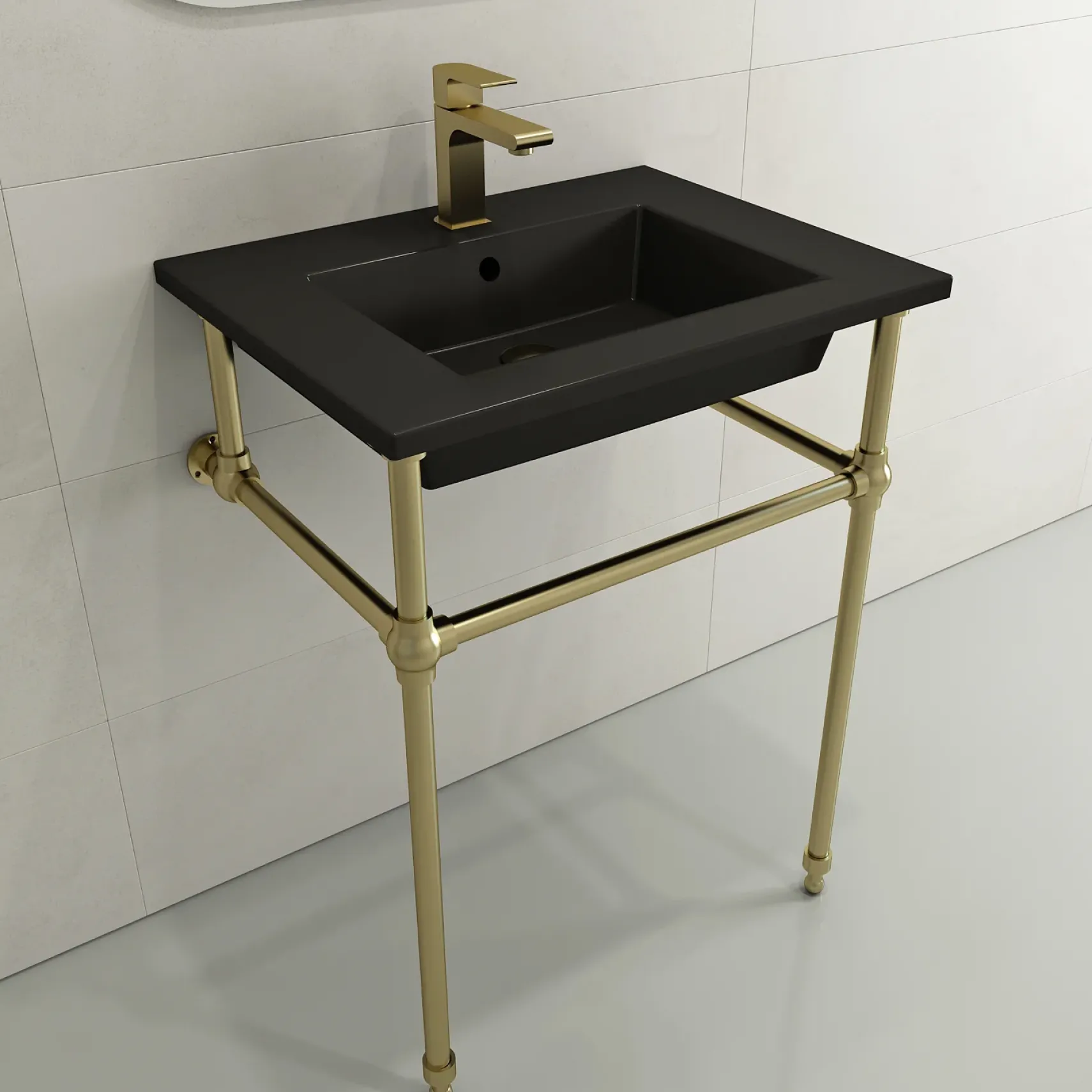 BOCCHI Ravenna 25" Rectangle Wallmount Fireclay Bathroom Sink, Matte Black, Single Faucet Hole, 1161-004-0126