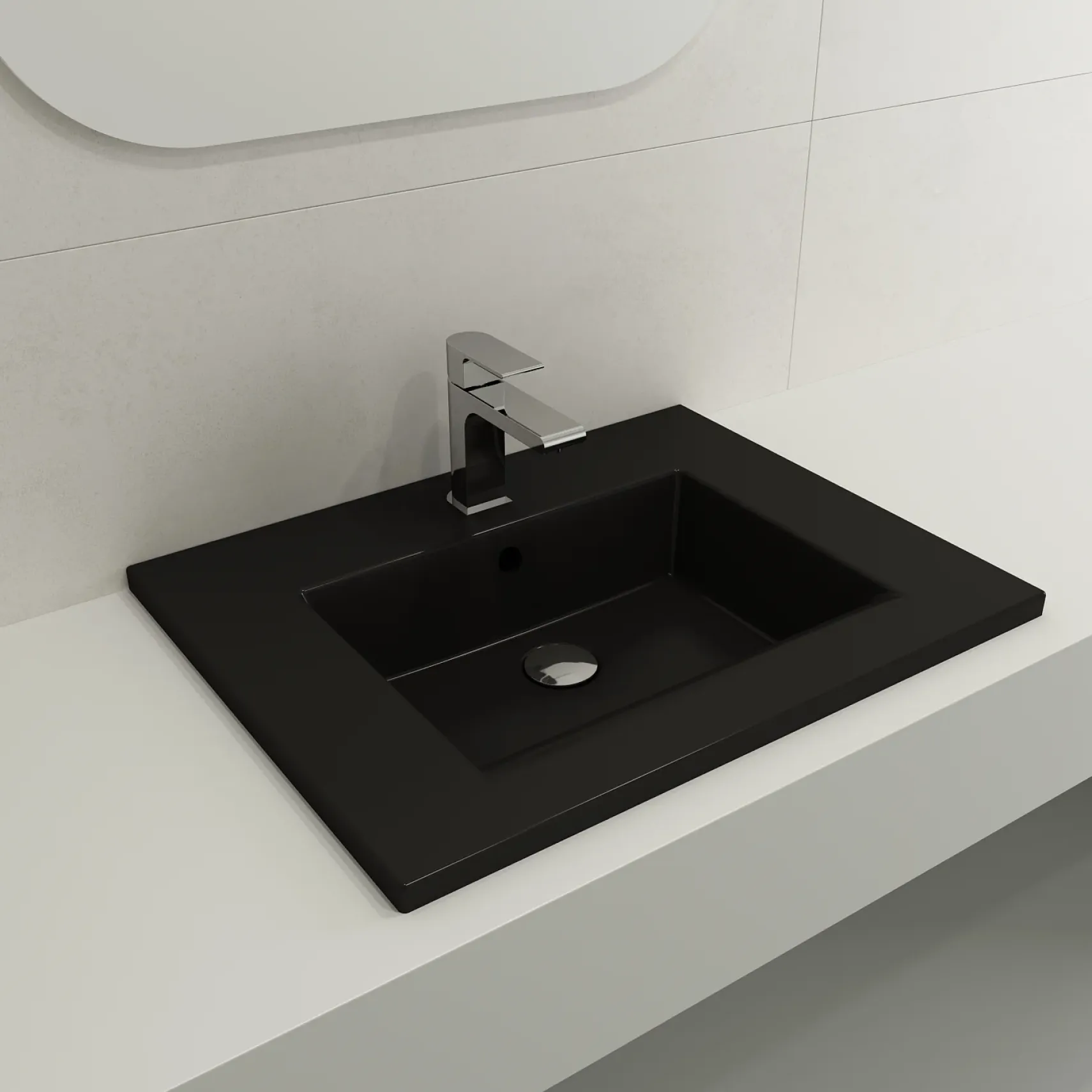 BOCCHI Ravenna 25" Rectangle Wallmount Fireclay Bathroom Sink, Matte Black, Single Faucet Hole, 1161-004-0126