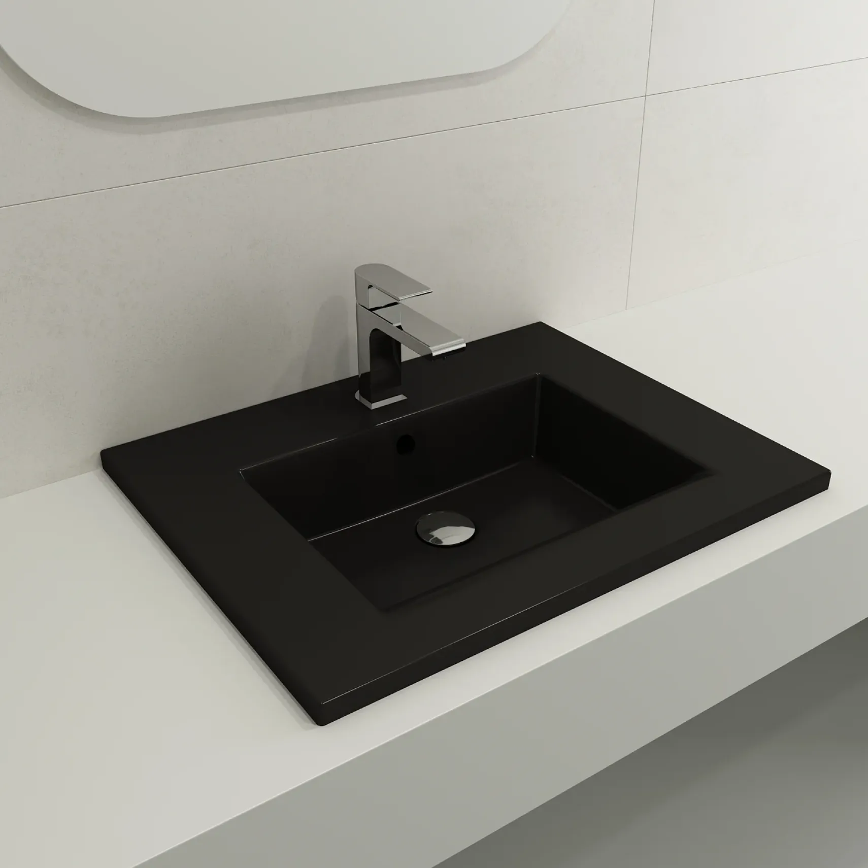 BOCCHI Ravenna 25" Rectangle Wallmount Fireclay Bathroom Sink, Matte Black, Single Faucet Hole, 1161-004-0126