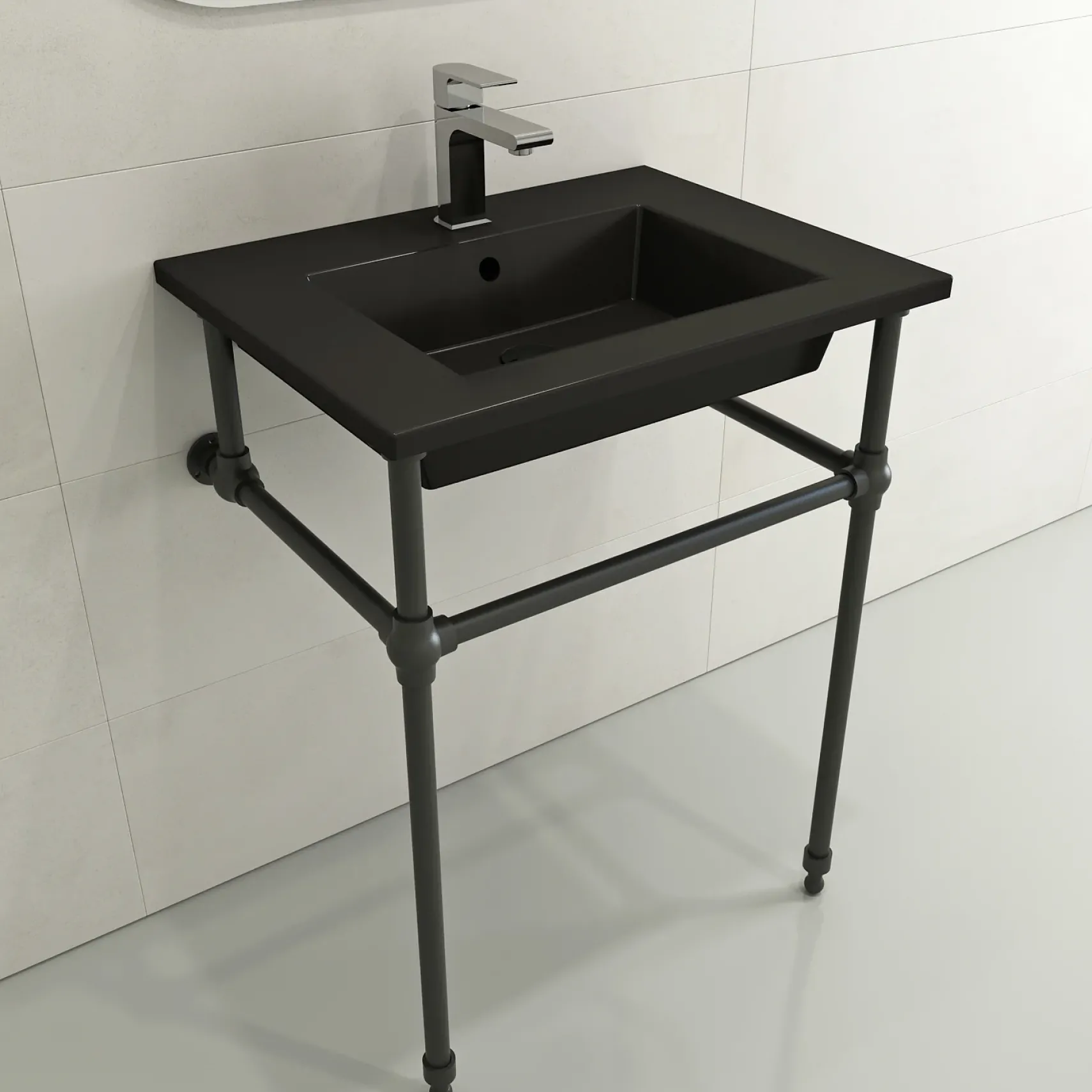 BOCCHI Ravenna 25" Rectangle Wallmount Fireclay Bathroom Sink, Matte Black, Single Faucet Hole, 1161-004-0126