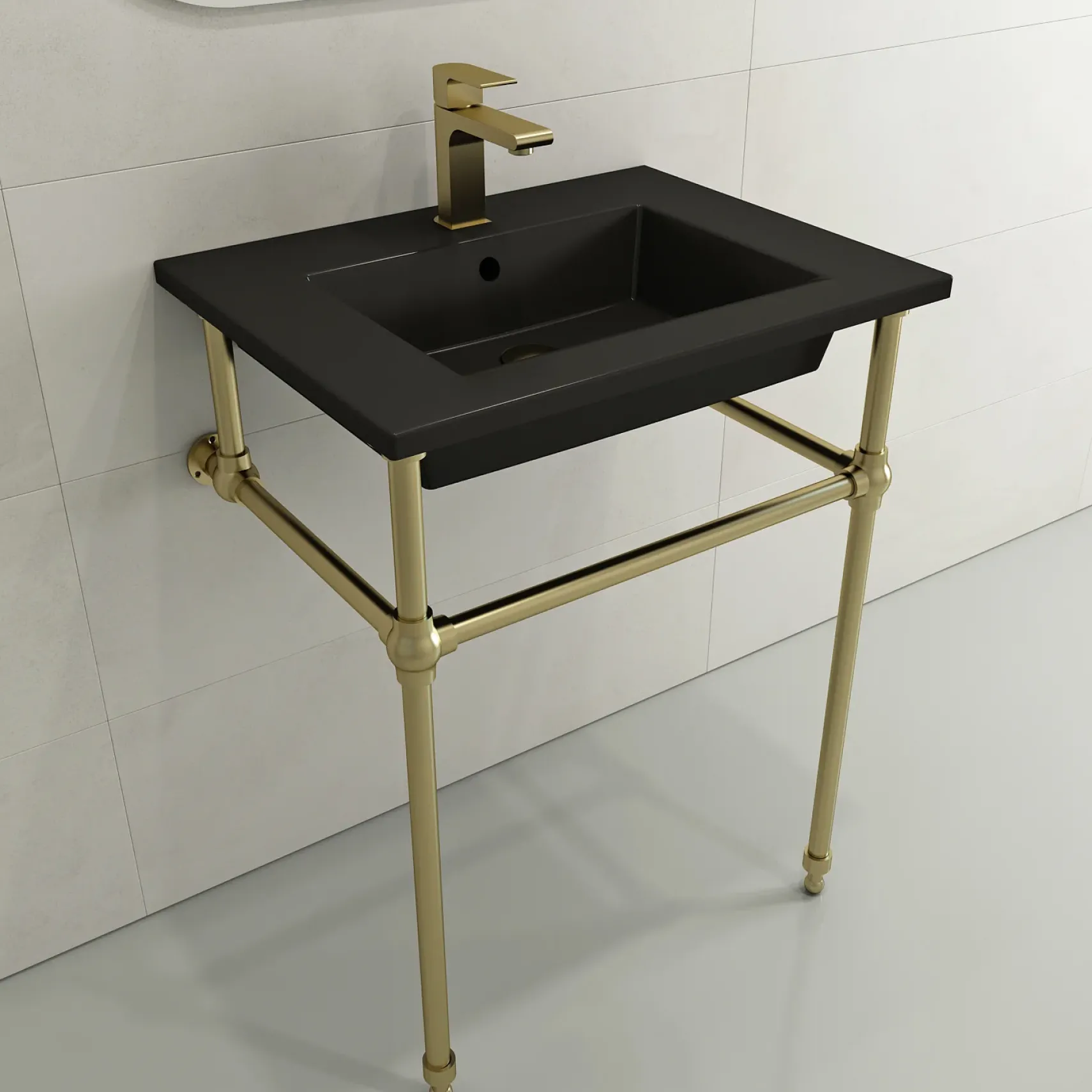 BOCCHI Ravenna 25" Rectangle Wallmount Fireclay Bathroom Sink, Matte Black, Single Faucet Hole, 1161-004-0126