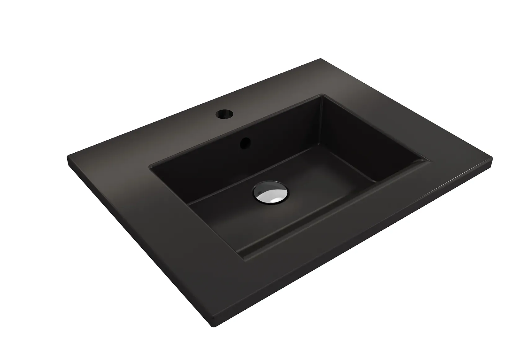 BOCCHI Ravenna 25" Rectangle Wallmount Fireclay Bathroom Sink, Matte Black, Single Faucet Hole, 1161-004-0126