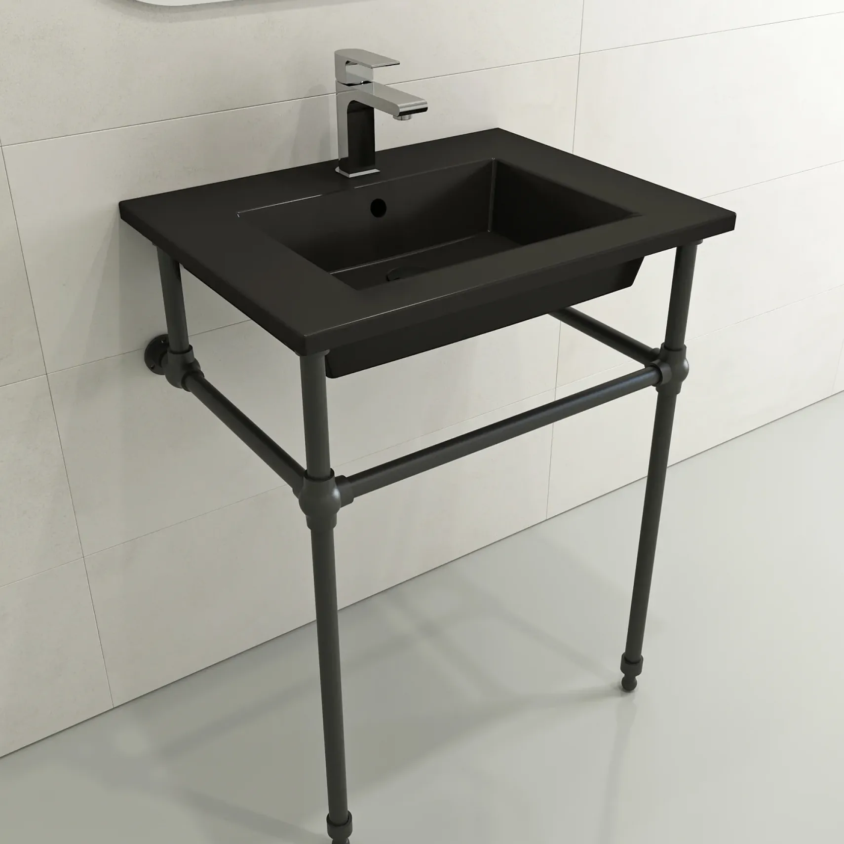BOCCHI Ravenna 25" Rectangle Wallmount Fireclay Bathroom Sink, Matte Black, Single Faucet Hole, 1161-004-0126