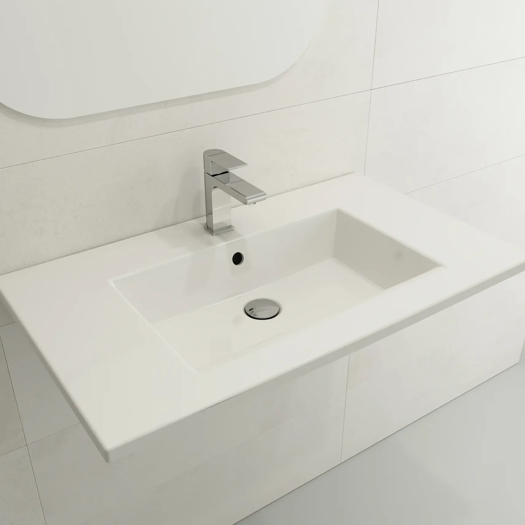 BOCCHI Ravenna 32" Rectangle Wallmount Fireclay Bathroom Sink, White, 3 Faucet Hole, 1113-001-0127