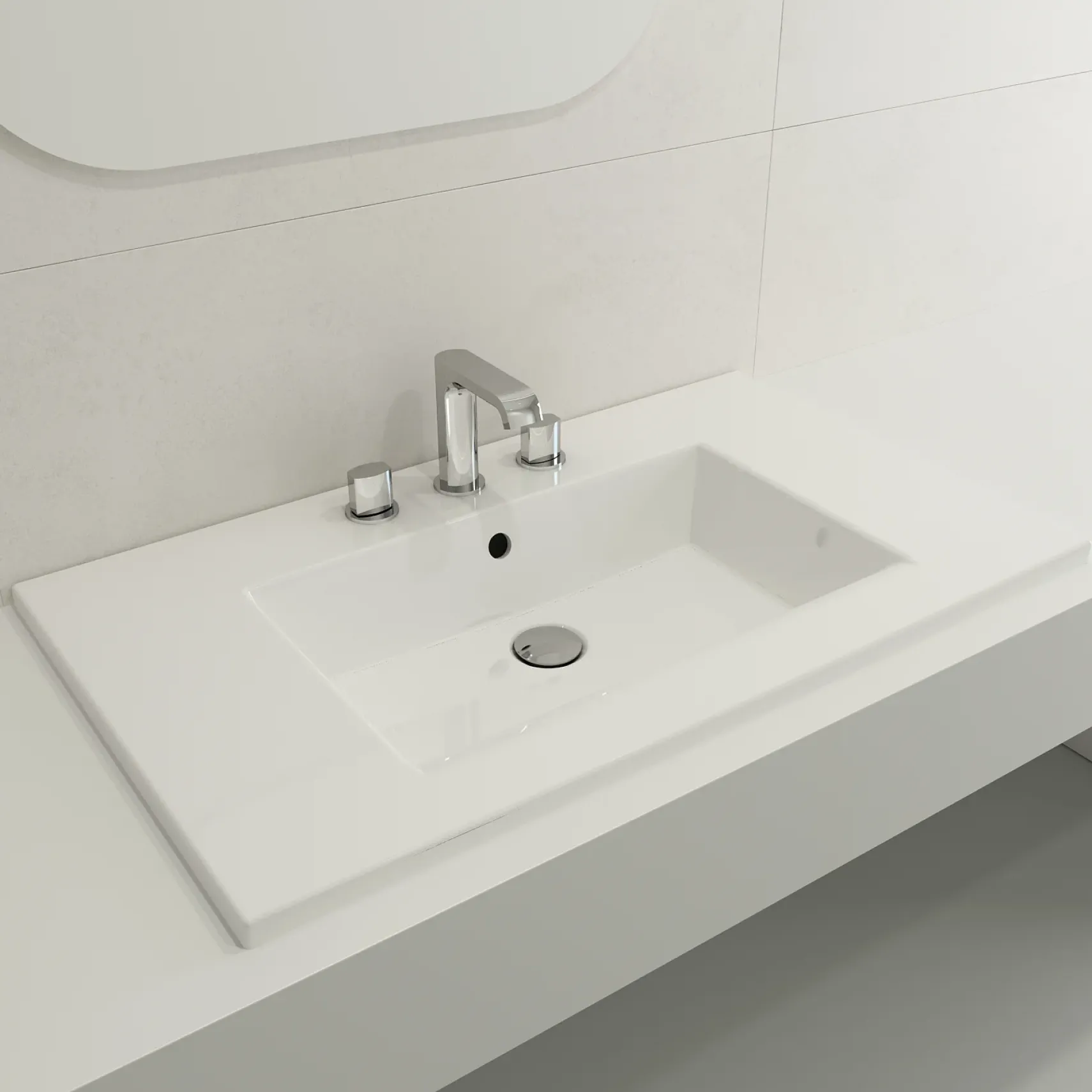 BOCCHI Ravenna 32" Rectangle Wallmount Fireclay Bathroom Sink, White, 3 Faucet Hole, 1113-001-0127