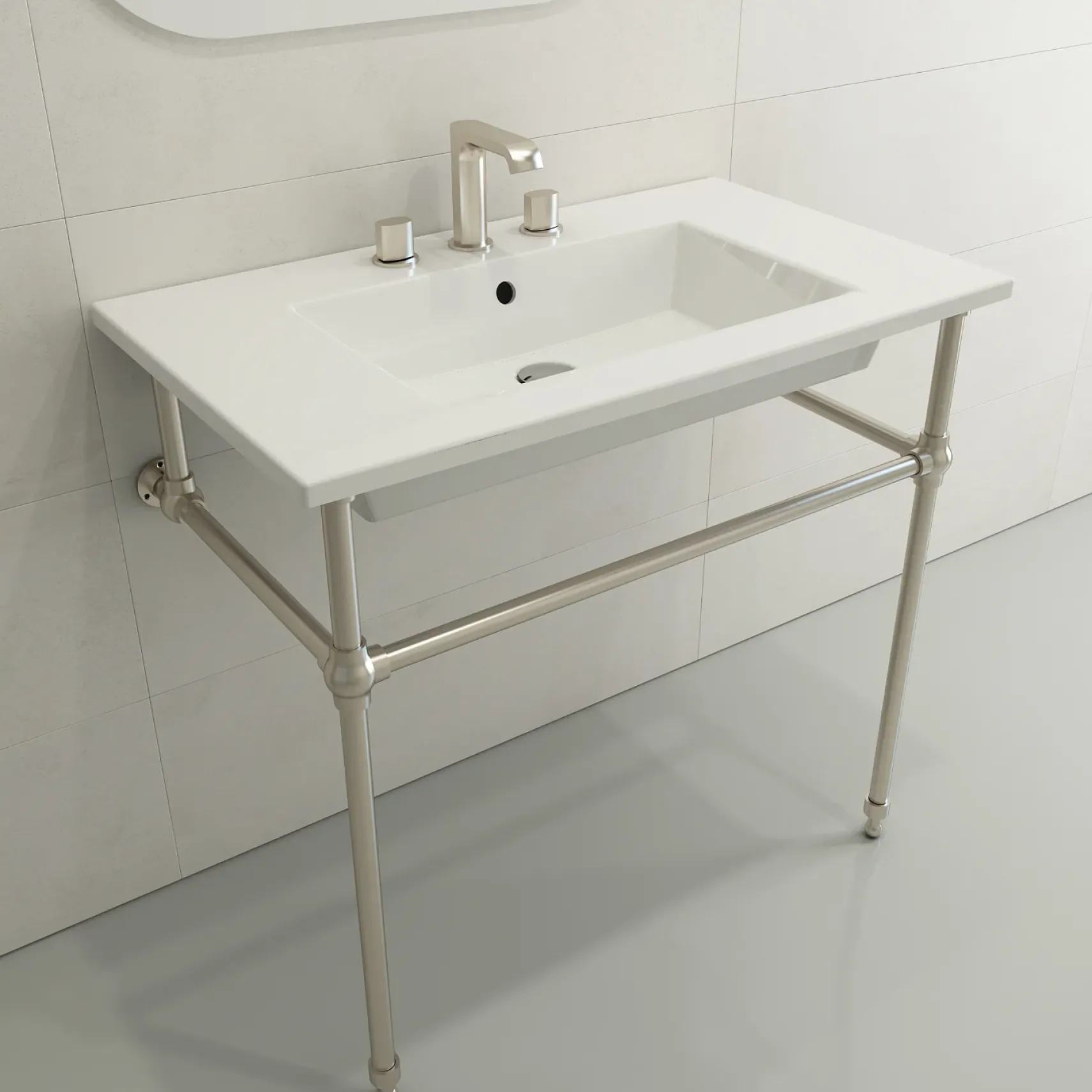 BOCCHI Ravenna 32" Rectangle Wallmount Fireclay Bathroom Sink, White, 3 Faucet Hole, 1113-001-0127