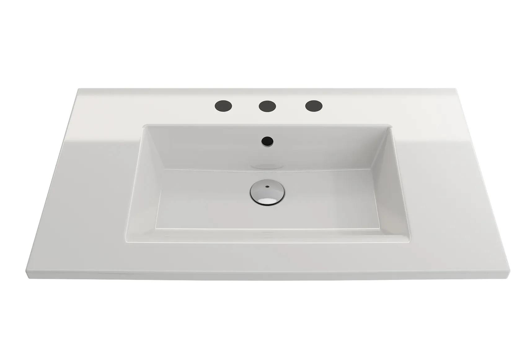 BOCCHI Ravenna 32" Rectangle Wallmount Fireclay Bathroom Sink, White, 3 Faucet Hole, 1113-001-0127