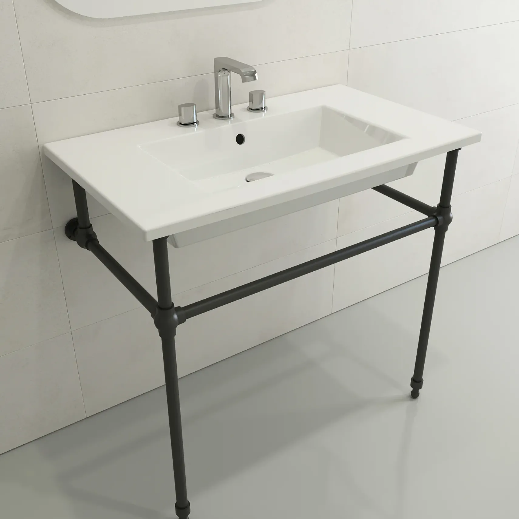 BOCCHI Ravenna 32" Rectangle Wallmount Fireclay Bathroom Sink, White, 3 Faucet Hole, 1113-001-0127
