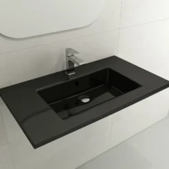 BOCCHI Ravenna 32" Rectangle Wallmount Fireclay Bathroom Sink, Black, 3 Faucet Hole, 1113-005-0127