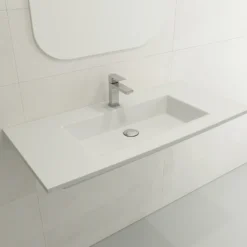 BOCCHI Ravenna 41" Rectangle Wallmount Fireclay Bathroom Sink, Matte White, Single Faucet Hole, 1105-002-0126