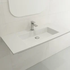 BOCCHI Ravenna 41" Rectangle Wallmount Fireclay Bathroom Sink, Matte White, Single Faucet Hole, 1105-002-0126