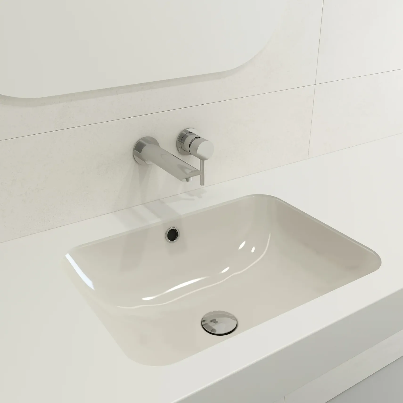 BOCCHI Scala 22" Rectangle Undermount Fireclay Bathroom Sink, Biscuit, 1006-014-0125