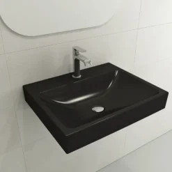 BOCCHI Scala 24" Rectangle Wallmount Fireclay Bathroom Sink, Matte Black, Single Faucet Hole, 1077-004-0126
