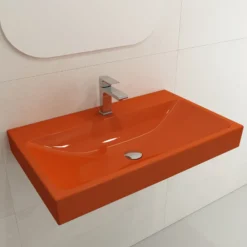 BOCCHI Scala 32" Rectangle Wallmount Fireclay Bathroom Sink, Orange, Single Faucet Hole, 1078-012-0126