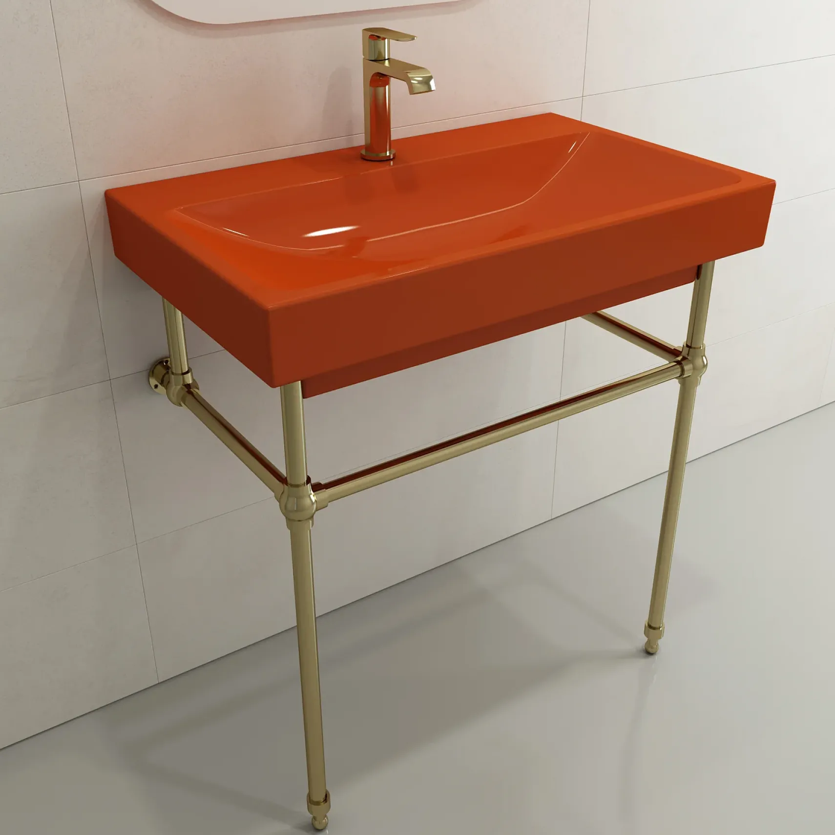 BOCCHI Scala 32" Rectangle Wallmount Fireclay Bathroom Sink, Orange, Single Faucet Hole, 1078-012-0126