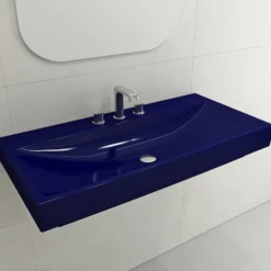 BOCCHI Scala 40" Rectangle Wallmount Fireclay Bathroom Sink, Sapphire Blue, 3 Faucet Hole, 1079-010-0127
