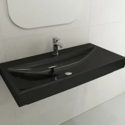 BOCCHI Scala 40" Rectangle Wallmount Fireclay Bathroom Sink, Black, Single Faucet Hole, 1079-005-0126