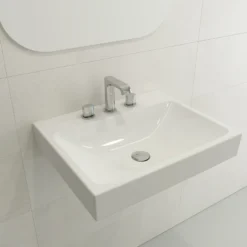 BOCCHI Scala 24" Rectangle Wallmount Fireclay Bathroom Sink, White, 3 Faucet Hole, 1077-001-0127