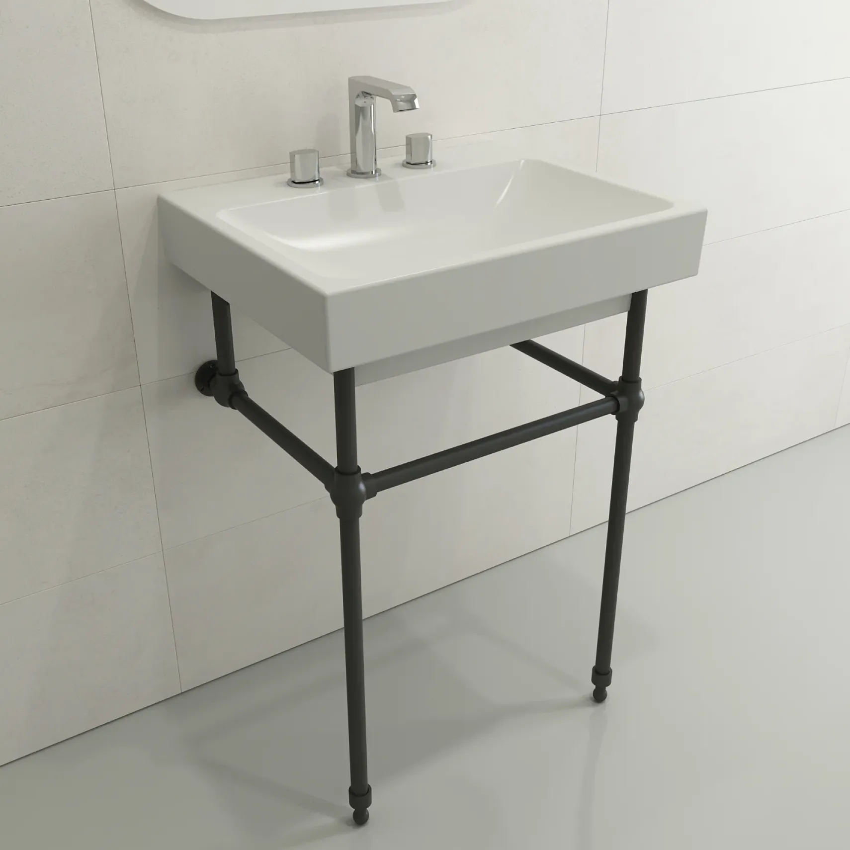 BOCCHI Scala 24" Rectangle Wallmount Fireclay Bathroom Sink, Matte White, 3 Faucet Hole, 1077-002-0127