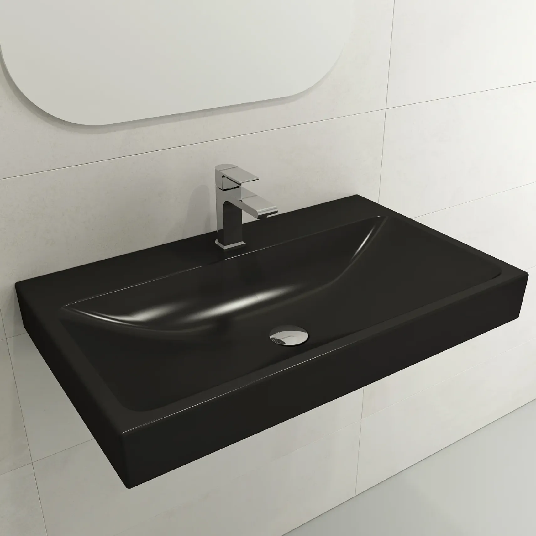 BOCCHI Scala 32" Rectangle Wallmount Fireclay Bathroom Sink, Matte Black, Single Faucet Hole, 1078-004-0126