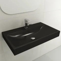 BOCCHI Scala 32" Rectangle Wallmount Fireclay Bathroom Sink, Matte Black, Single Faucet Hole, 1078-004-0126