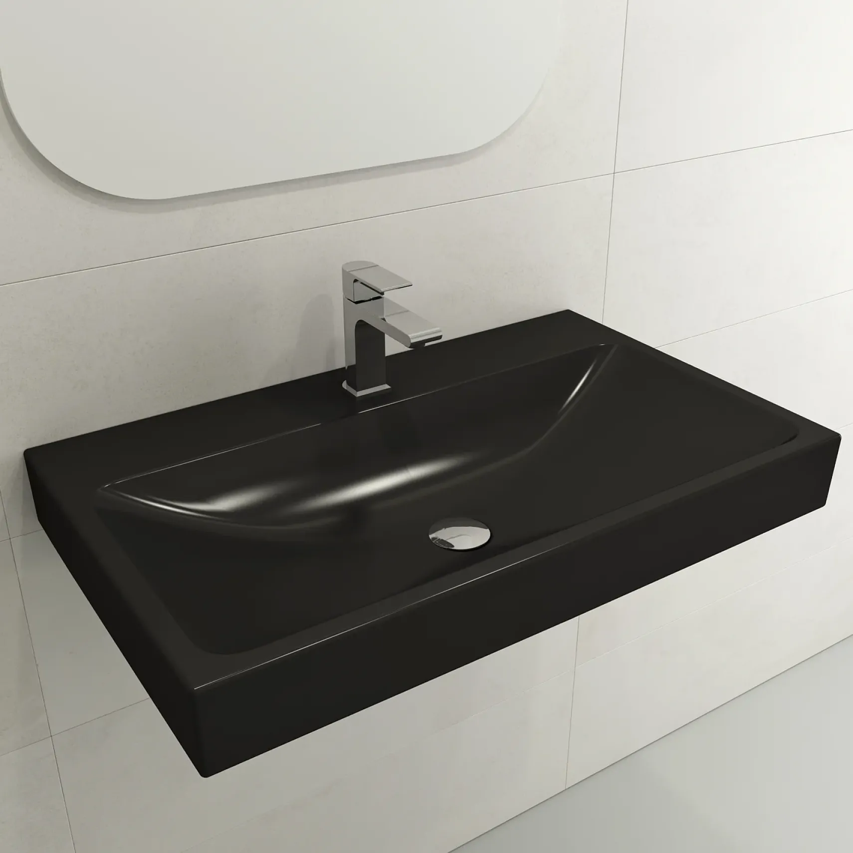 BOCCHI Scala 32" Rectangle Wallmount Fireclay Bathroom Sink, Matte Black, Single Faucet Hole, 1078-004-0126