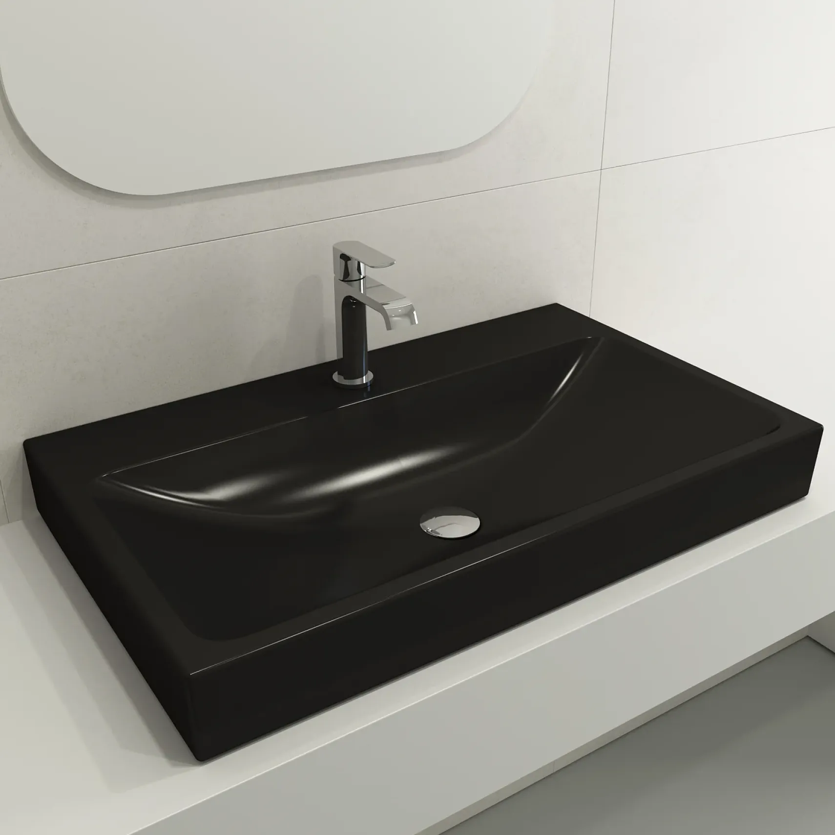 BOCCHI Scala 32" Rectangle Wallmount Fireclay Bathroom Sink, Matte Black, Single Faucet Hole, 1078-004-0126