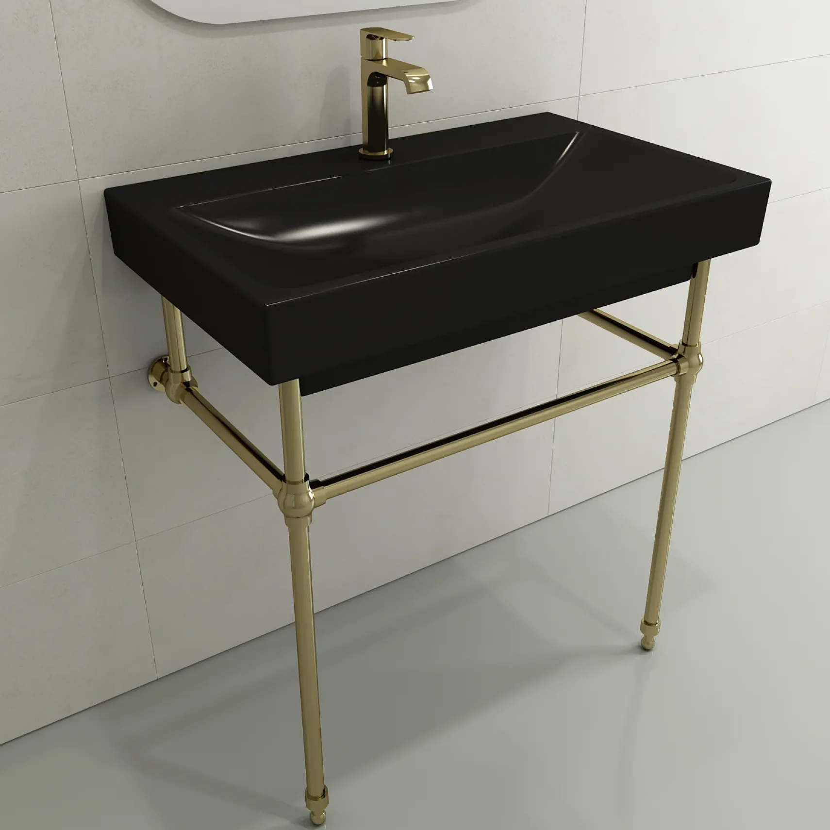 BOCCHI Scala 32" Rectangle Wallmount Fireclay Bathroom Sink, Matte Black, Single Faucet Hole, 1078-004-0126